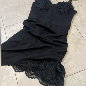 BEBE Asymmetrical Hem Black Lace Mini Dress removable straps Size Medium
